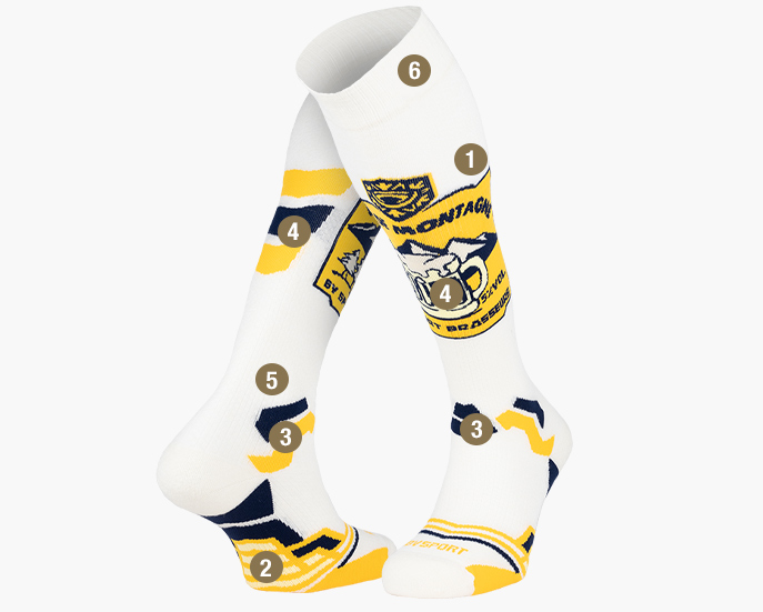 Chaussettes cyclistes vintage KAS – Jaune & bleu iconique | Vintage Cycling