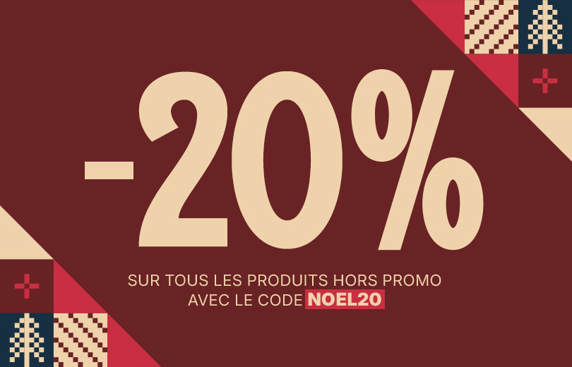 Besoin d’un cadeau ? -20% sur le hors promo jusqu’au 24/12 avec le code NOEL20. Faites plaisir sans vous tromper !